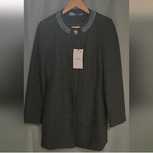 Zara Black Blazer with Embellished Collar NWT